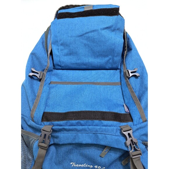Hiking Backpack 40L Mountaintop Outdoor Adventure Traveling Blue w Rain Cover - Picture 4 of 13